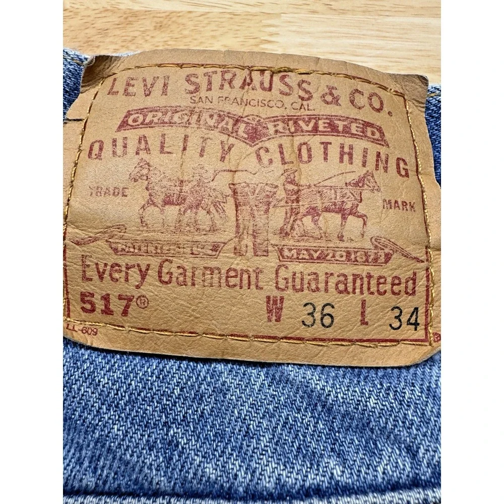 Levis 517 Bootcut Vintage Denim‎ Blue Jeans Men's 36x34 Distressed Y2K *see